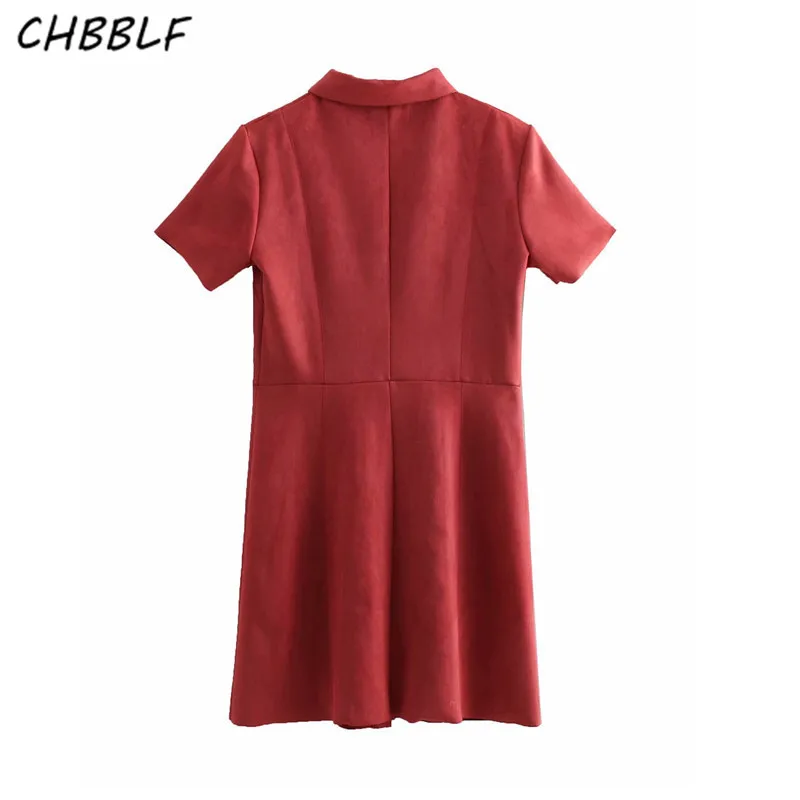 CHBBLF women suede mini dress short sleeve buttons vintage female casual dresses solid A line vestidos BGB9038 | Женская одежда