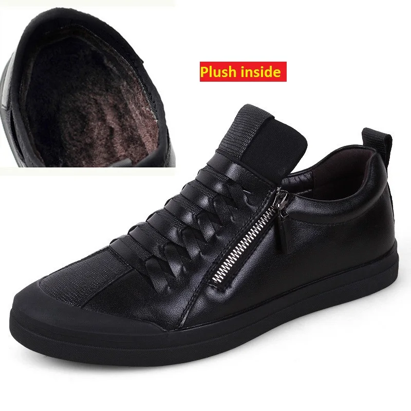 Plush inside black Мужская повседневная обувь черного цвета; модные кроссовки из спилка; Мужская модная обувь на плоской подошве; Дизайнерская обувь с высоким берцем для мужчин; модель года - Цвет: Plush inside black
