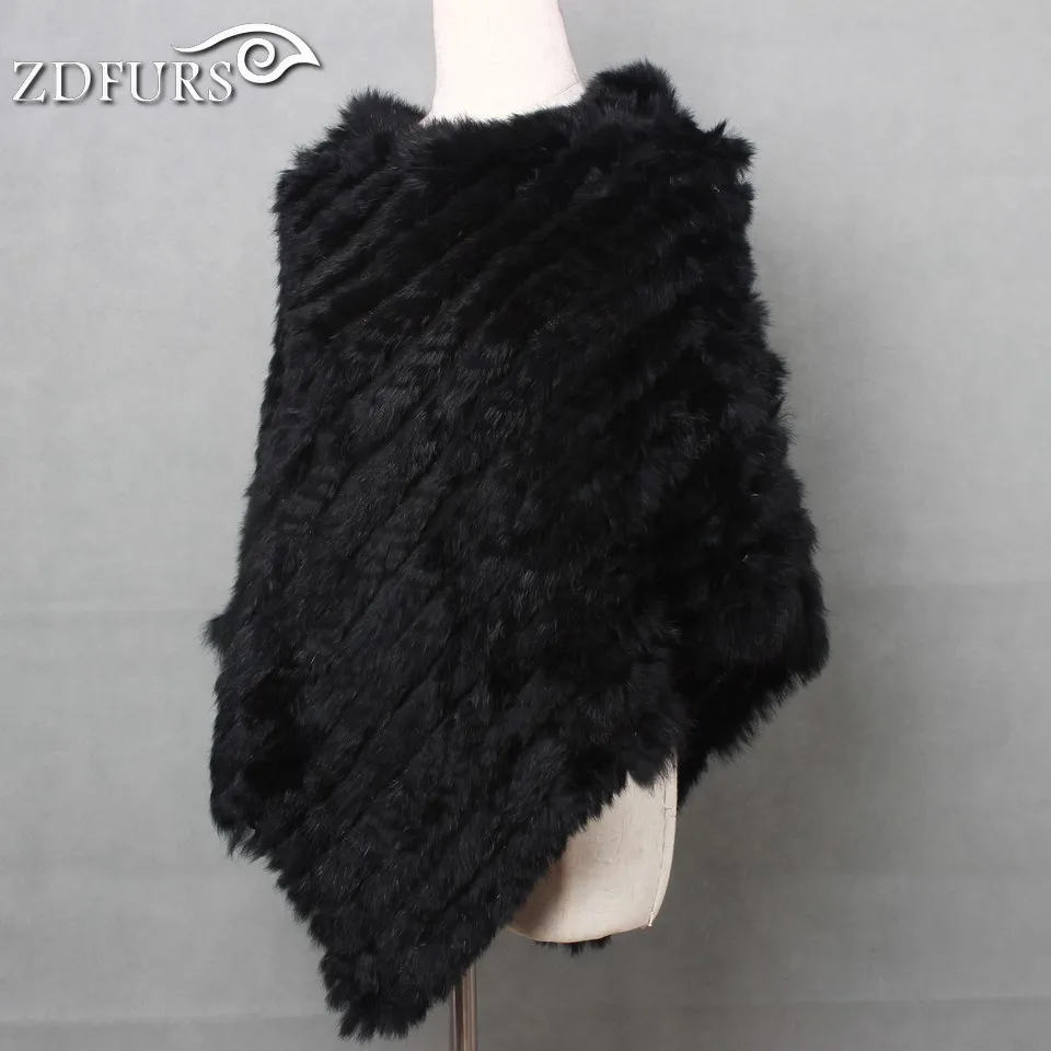 ZDFURS* Настоящий вязаный кроличий мех пончо обёрточная бумага пашмины шарфы женский вечерний пуловер натуральный кроличий мех шаль треугольная накидка