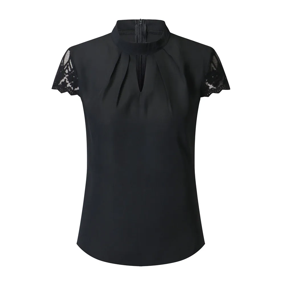 Black blouse Laipelar, элегантная шифоновая женская блузка, Женская кружевная водолазка, летняя женская блузка, белая Повседневная Блузка с коротким рукавом, рубашка - Цвет: Black blouse