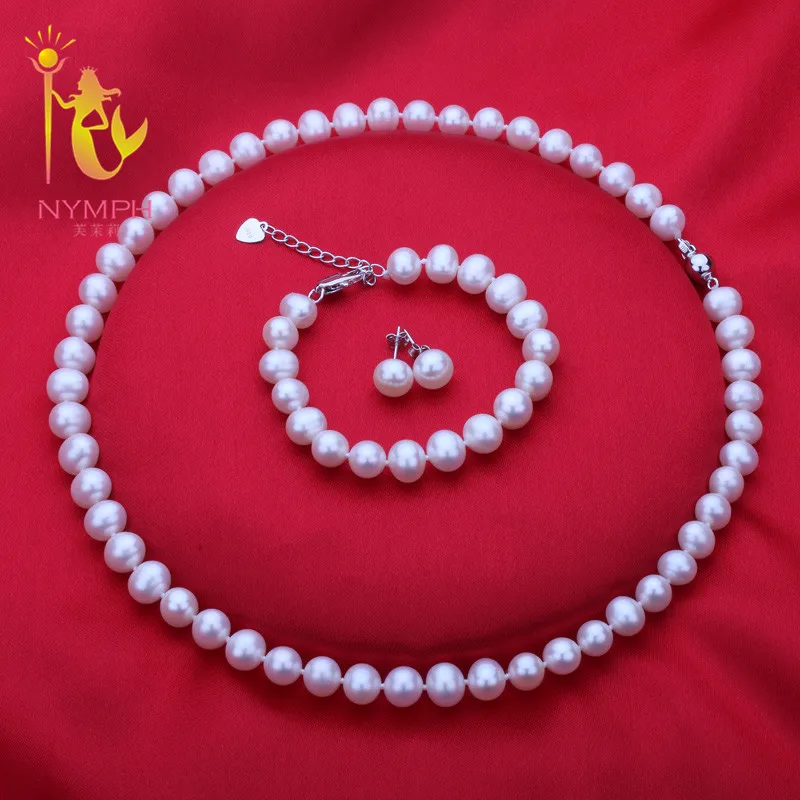 Ожерелье/браслет/серьги из натурального пресноводного жемчуга диаметром 8 9