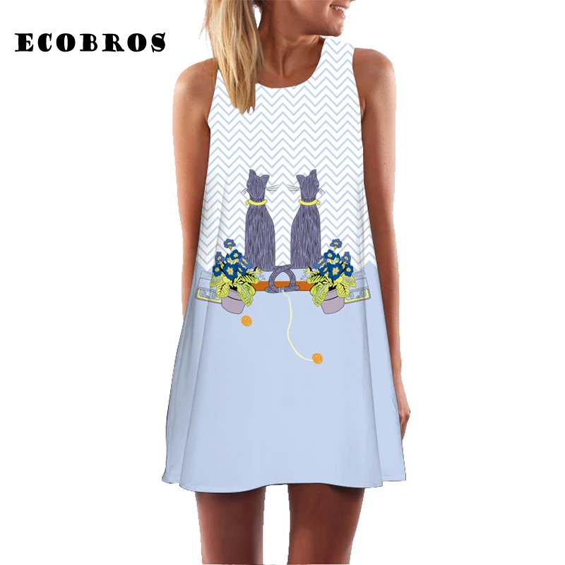 Женское Короткое платье без рукавов ECOBROS свободное повседневное мини-платье с