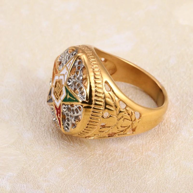 Masonic Freemason Order of the Eastern Star Rings - 316L Stainless Steel Gold for Men and Women, including female rings. image 3