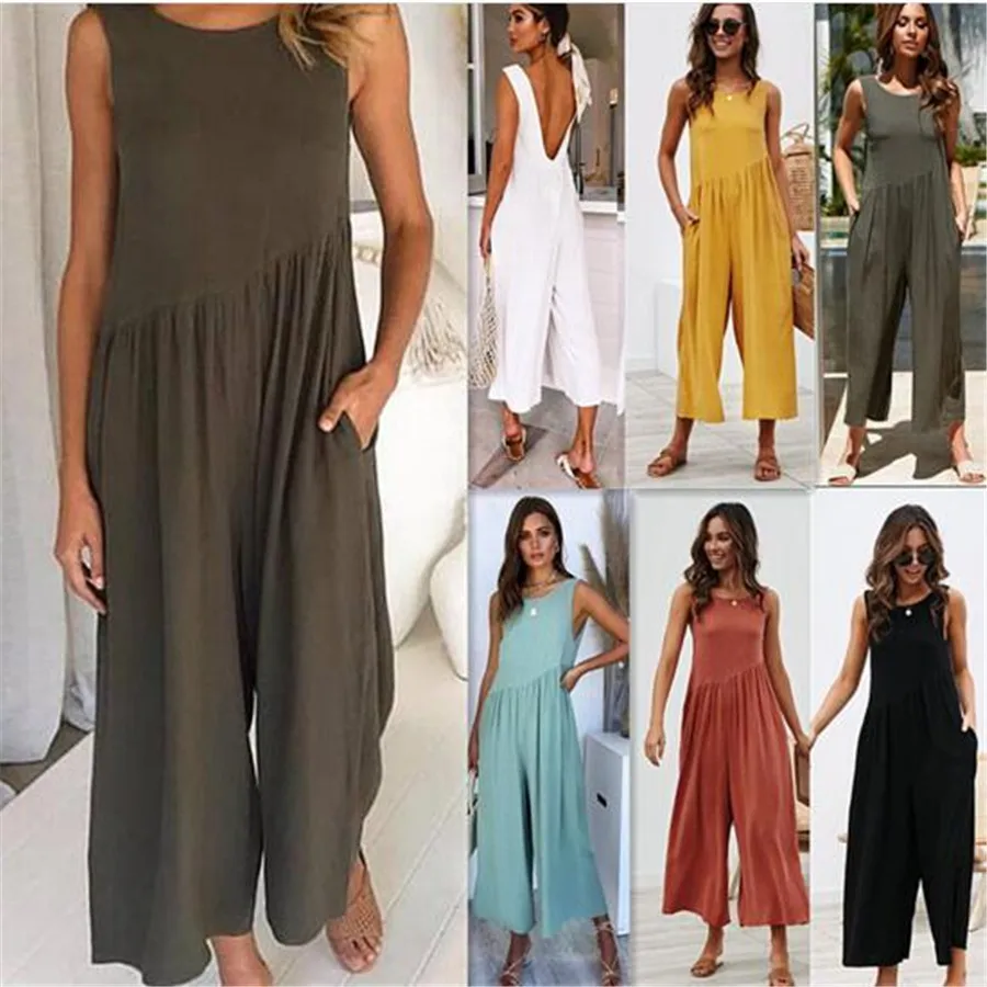 

Women office Jumpsuit Summer sleeveless backless Jumpsuits casual pocket straight Jumpsuit