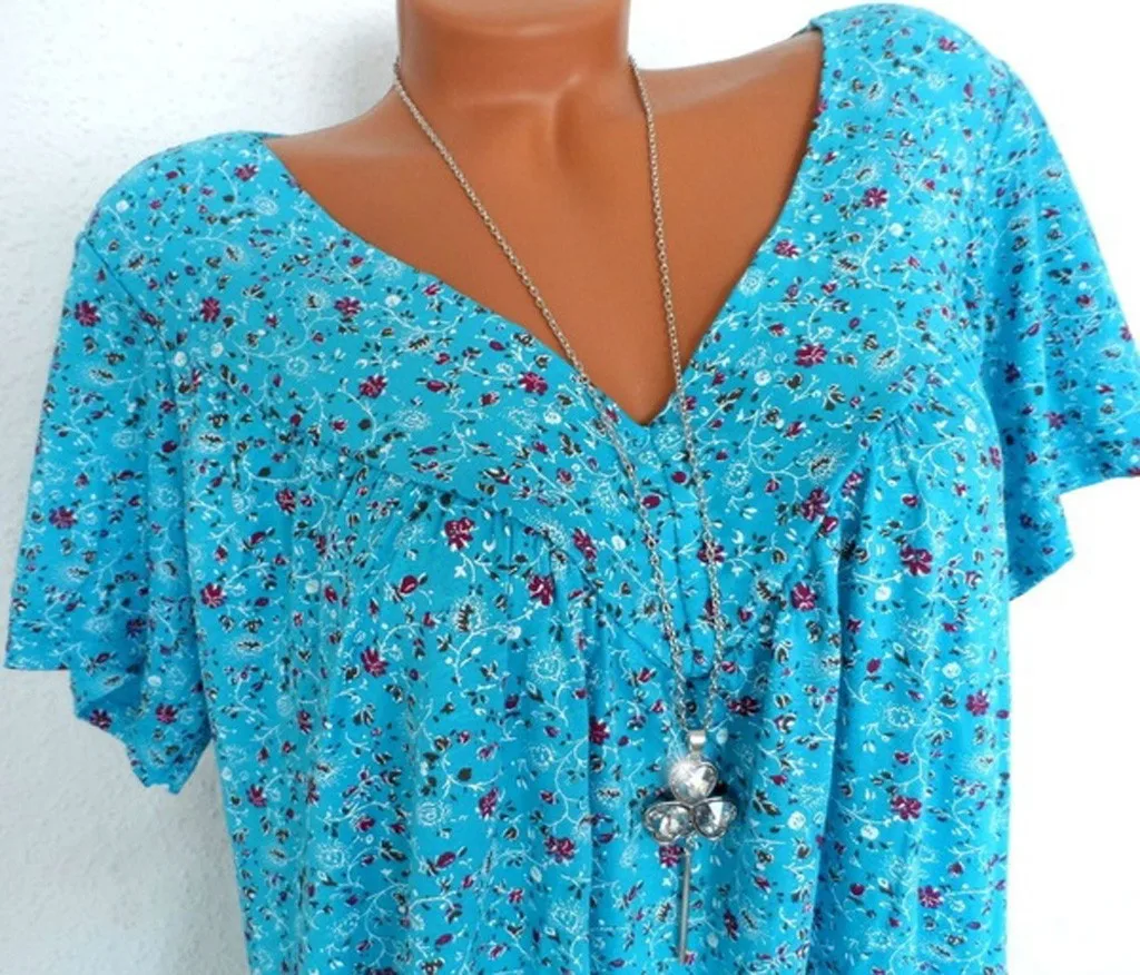 Модные женские блузки, Camisa Feminina размера плюс, короткий рукав, v-образный вырез, принт, блузка, пуловер, топы, женские блузки, Roupa Feminina