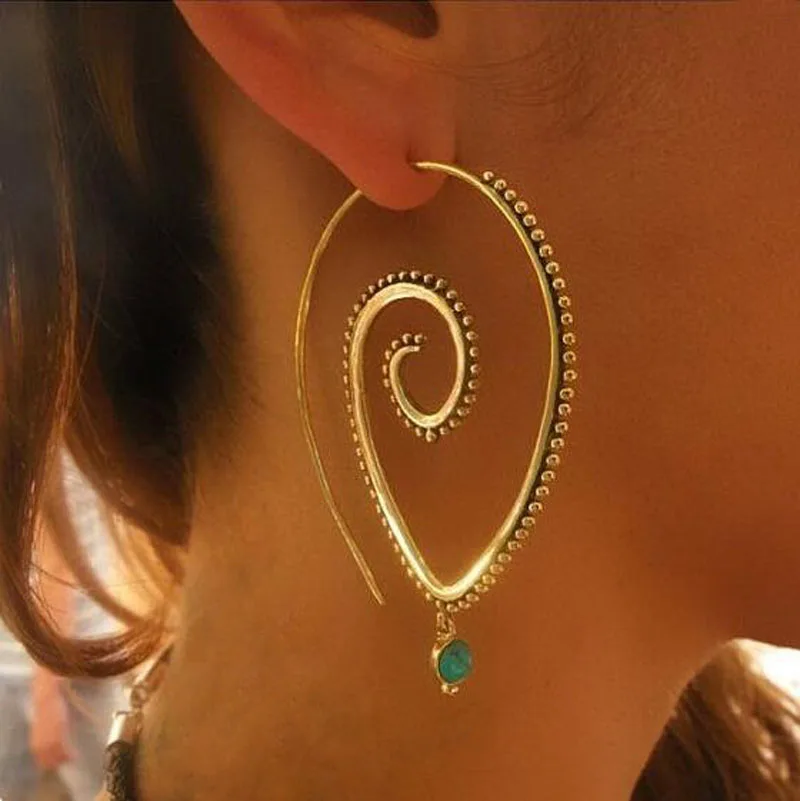 Женские серьги подвески золотого цвета винтажные сережки ручной работы в