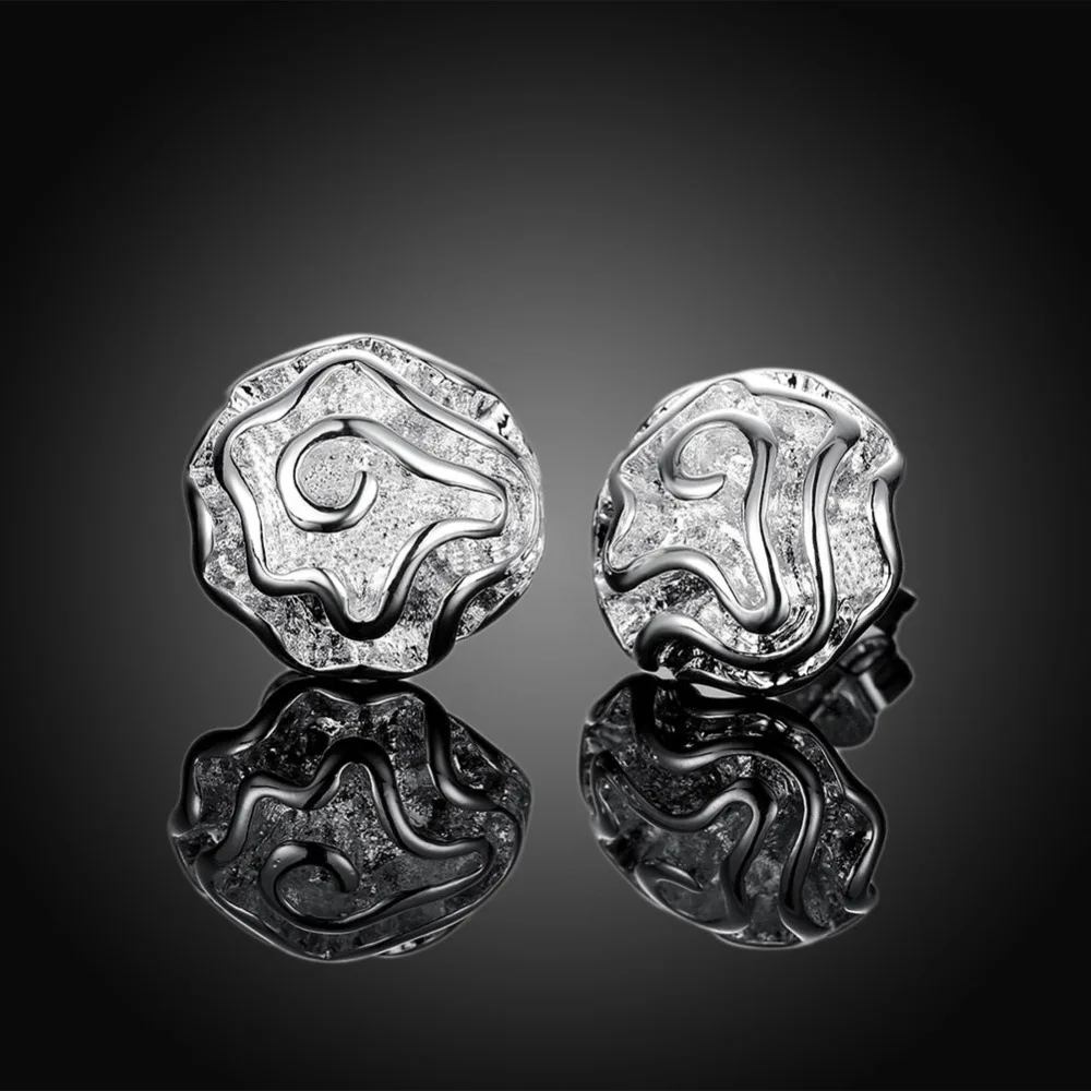 925 Silver Stud Earrings Female Stereoscopic Rose Flower Simple Sweet Bridal Wedding Earring Prevent Allergy Jewelry for Women | Украшения