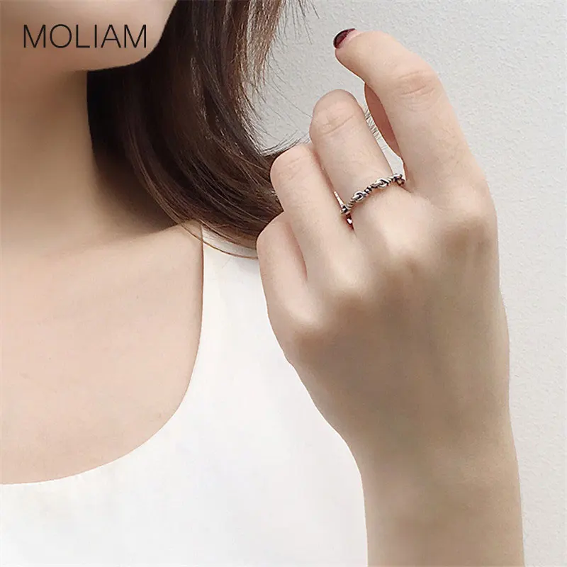 MOLIAM Genuine 925 Sterling Silver Adjustable Finger Ring for Men Women Vintage Simple Twisted Open Toe Rings Jewelry MLRT0154 | Украшения