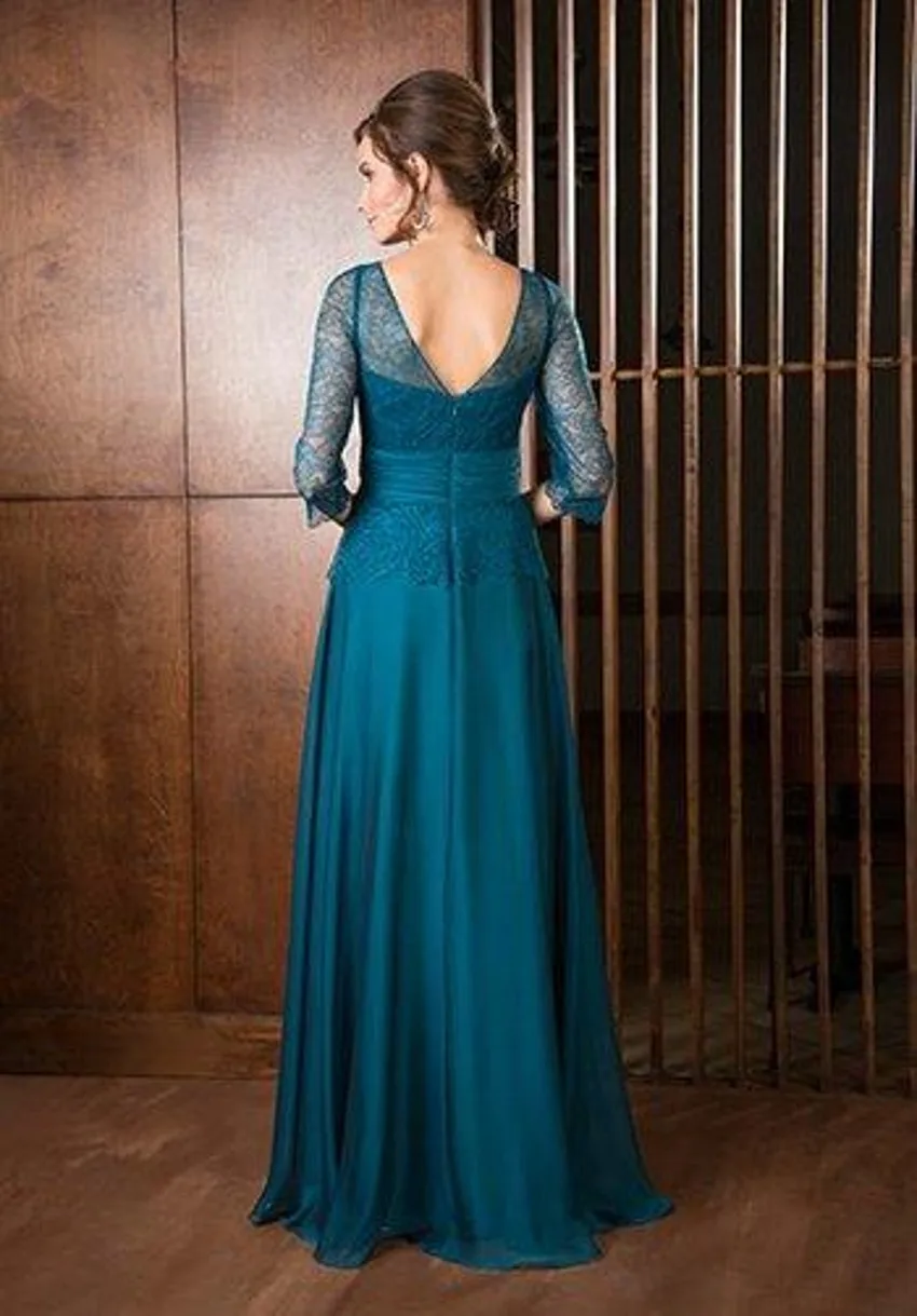 New Arrival A-Line Scoop Chiffon Mother Of The Bride Dresses Three Quarter Cap Sleeve With Appliques Lace For Wedding | Свадьбы и