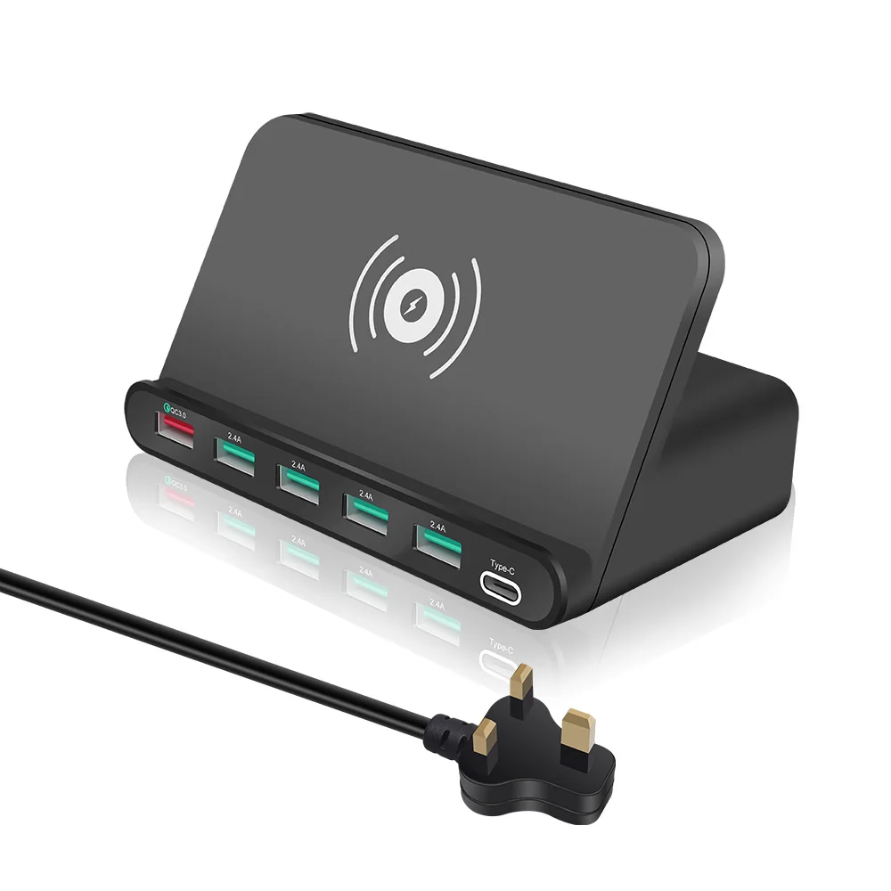 Великобритания 10 Вт QI Беспроводное зарядное устройство Quick Charge 3,0 usb type C настольная станция PD QC3.0 Быстрая Зарядка адаптер для iPhone 8 X samsung Xiaomi - Тип штекера: Великобритания