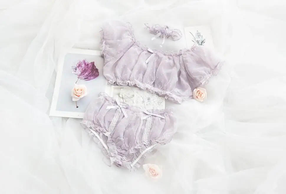 Сексуальный женский комплект из 2 предметов с бантом и оборками Женский мягкий