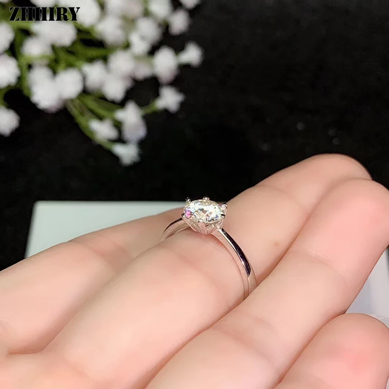 ZHHIRY настоящий Муассанит 925 пробы Серебряное кольцо для женщин кольца 1ct 6,5 мм D VVS1 круглая огранка с сертификатом ювелирные изделия