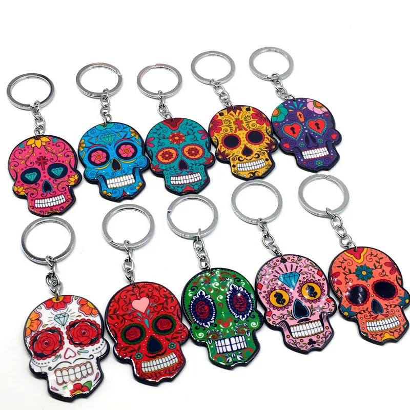Calavera сахарно-сладкий причудливый череп брелок для ключей празднование мексиканского дня мертвых хэллоуин акриловая сахарная цепочка для ключей с черепом