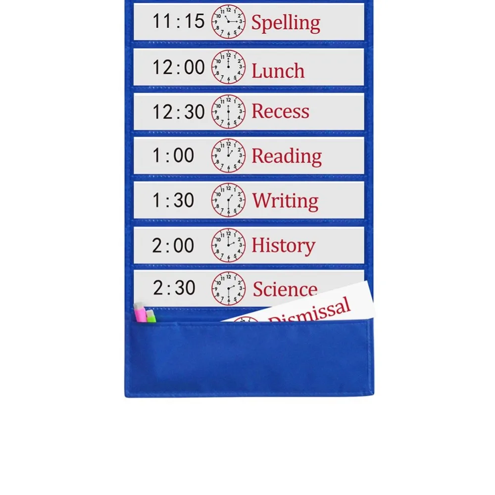 Godery Scheduling Pocket Chart, 13+1 Pocket, Daily Class Schedule Pocket Chart with 18 Dry-Eraser Cards, Ideal for Classroom