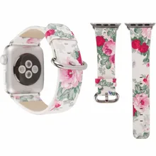 Ремешок с цветочным принтом для apple watch 44 мм 40 42 38 кожаный браслет