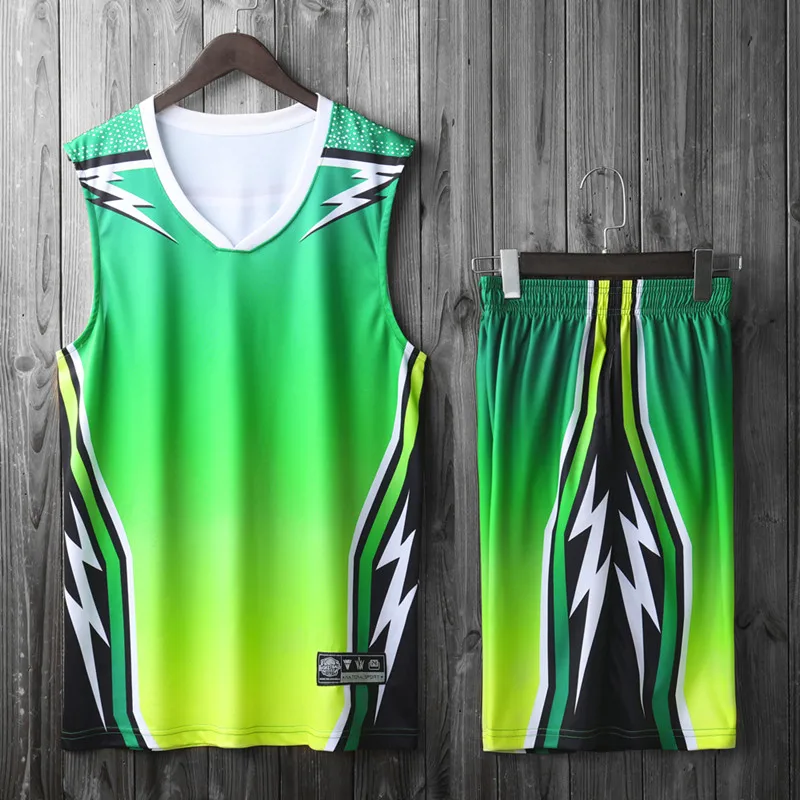1750 green set Мужской тренировочный Комплект Джерси для баскетбола, пустые спортивные костюмы для колледжа, мужские баскетбольные майки, форма, дышащая, на заказ - Цвет: 1750 green set