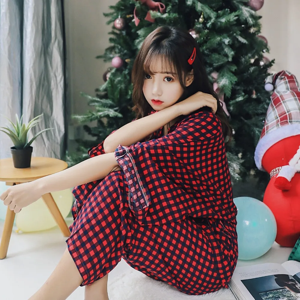JRMISSLI женские хлопковые кимоно пижамы Mujer Pijama наборы Дамская Милая клетчатая