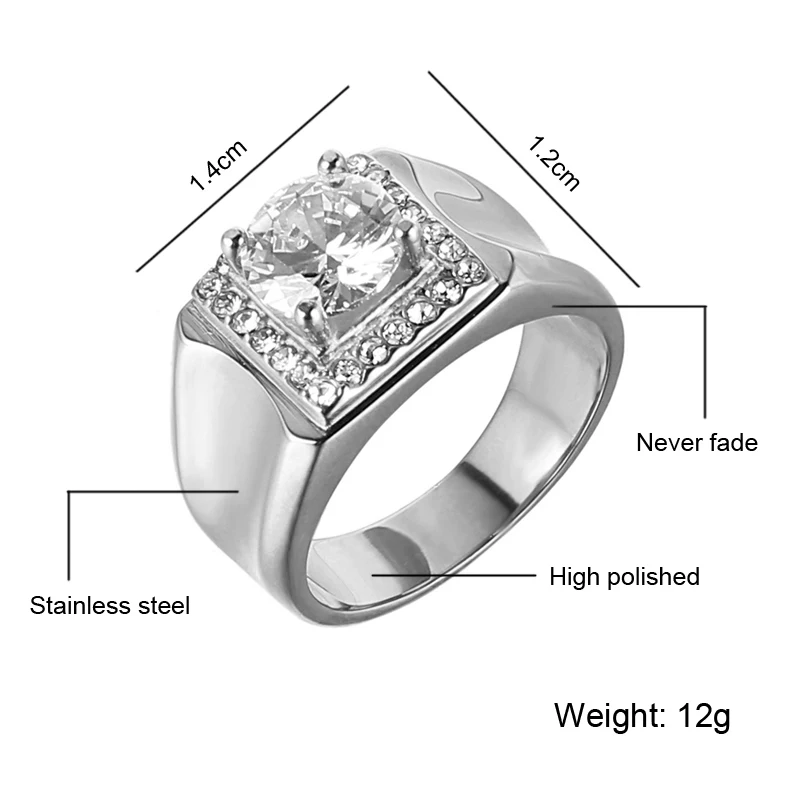 Silver Color Хип-хоп AAA+ CZ камень Iced Out Bling кубический цирконий Кольцо IP позолоченные титановые кольца из нержавеющей стали для мужчин ювелирные изделия - Цвет основного камня: Silver Color