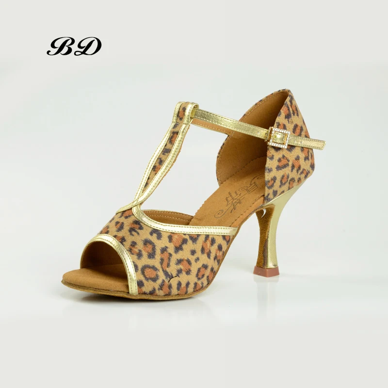 BD 2366 Dance Shoes Ballroom Women Latin shoes Dancing WOMAN Shoe FREE BAGS AND Heel Protection Cover Leopard Satin Sneakers HOT | Спорт и