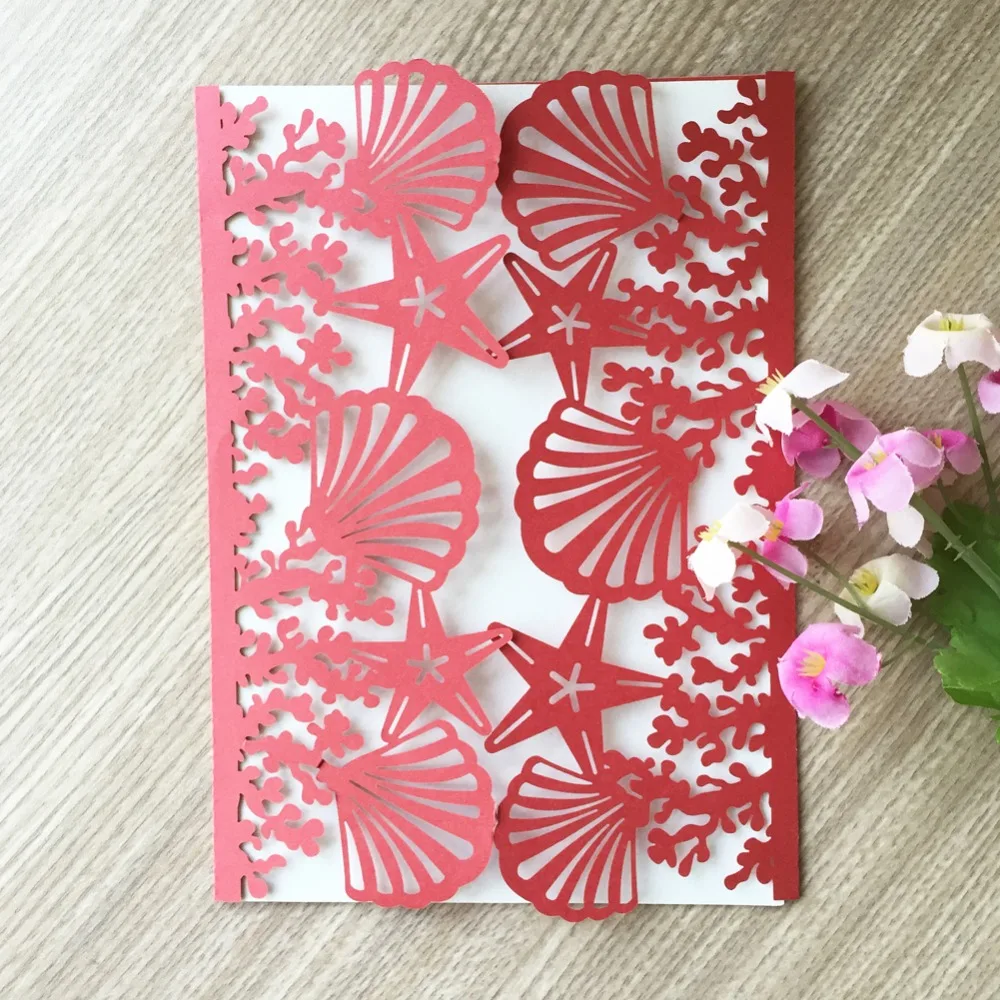 

35pcs Laser Cut Shell Pattern Beach Ocean Sea theme Party Birthday Wedding Invitation Card Greeting invitation Blessing card