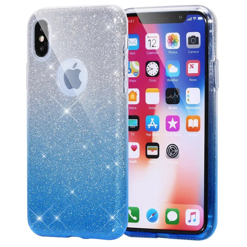 Чехол для iPhone 8 7 6 6S Plus X двухслойный Блестящий Мягкий силиконовый чехол из ТПУ