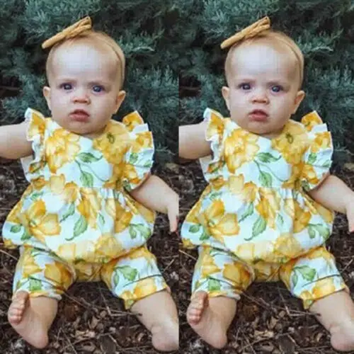 2019 модный детский комбинезон с цветочным принтом для маленьких девочек летний