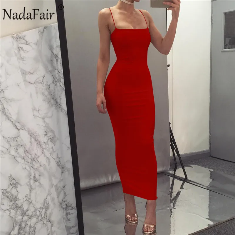Летнее облегающее платье миди Nadafair на бретелях спагетти женское черное белое