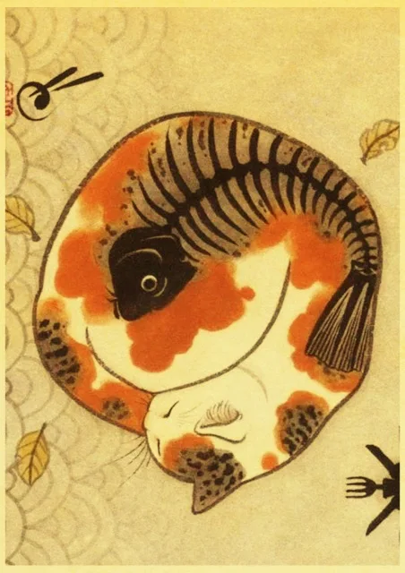 BO xianru1421-06 Украшение дома, холст, живопись, настенные художественные картины, принты, японский самурай, тату Кот, скандинавский стиль, модульный плакат для гостиной - Цвет: BO xianru1421-06