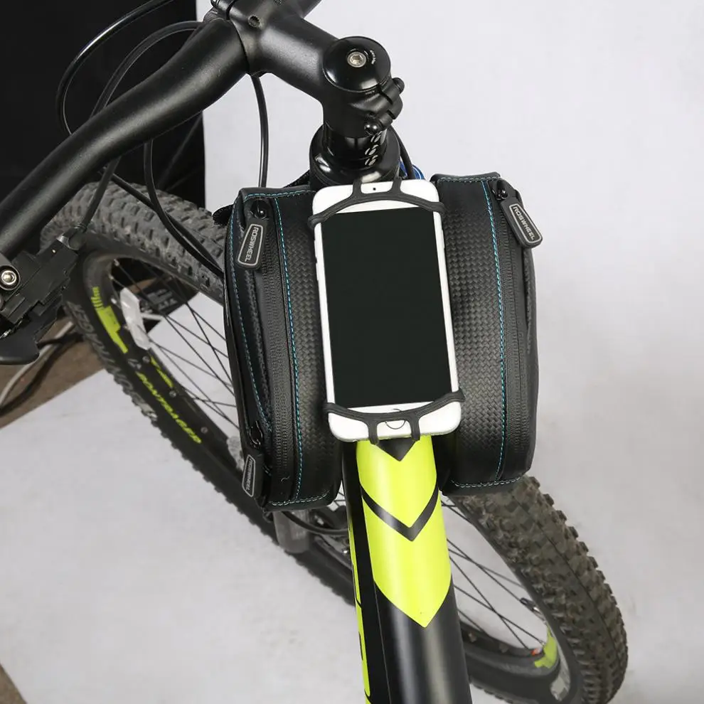 

ROSWHEEL Smart Phone Bag Touch Screen Bike Cycling Top Frame Tube PU leather Pouch