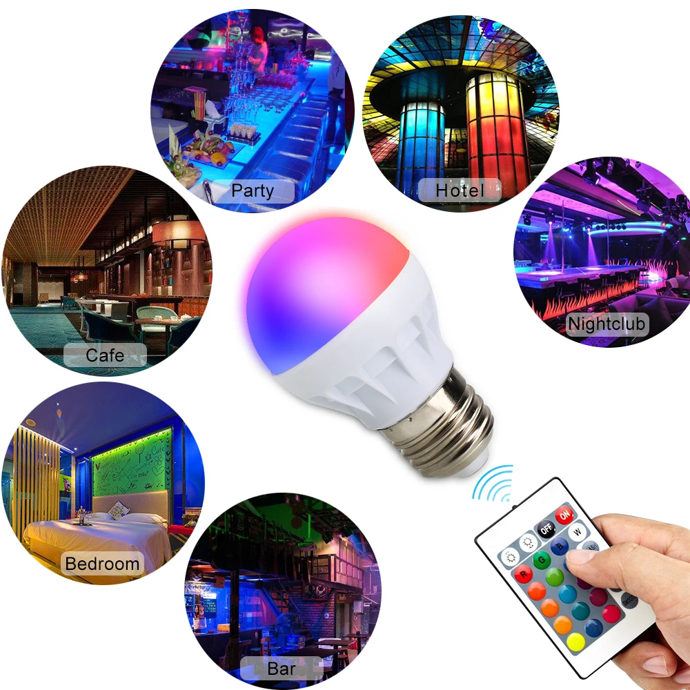 4 шт./лот светодиодная цветная лампа E27 RGB для внутреннего освещения с пультом