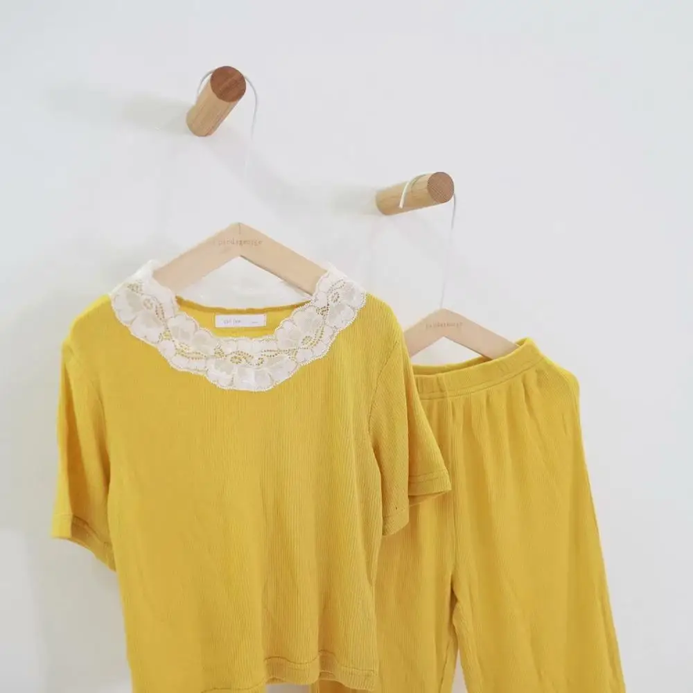 Ginger-coloured Пижамы для девочек, летние пижамы в рубчик, детские пижамы для девочек, детская одежда для сна, одежда для сна для малышей, модальный топ+ штаны, от 18 месяцев до 11 лет - Цвет: Ginger-coloured