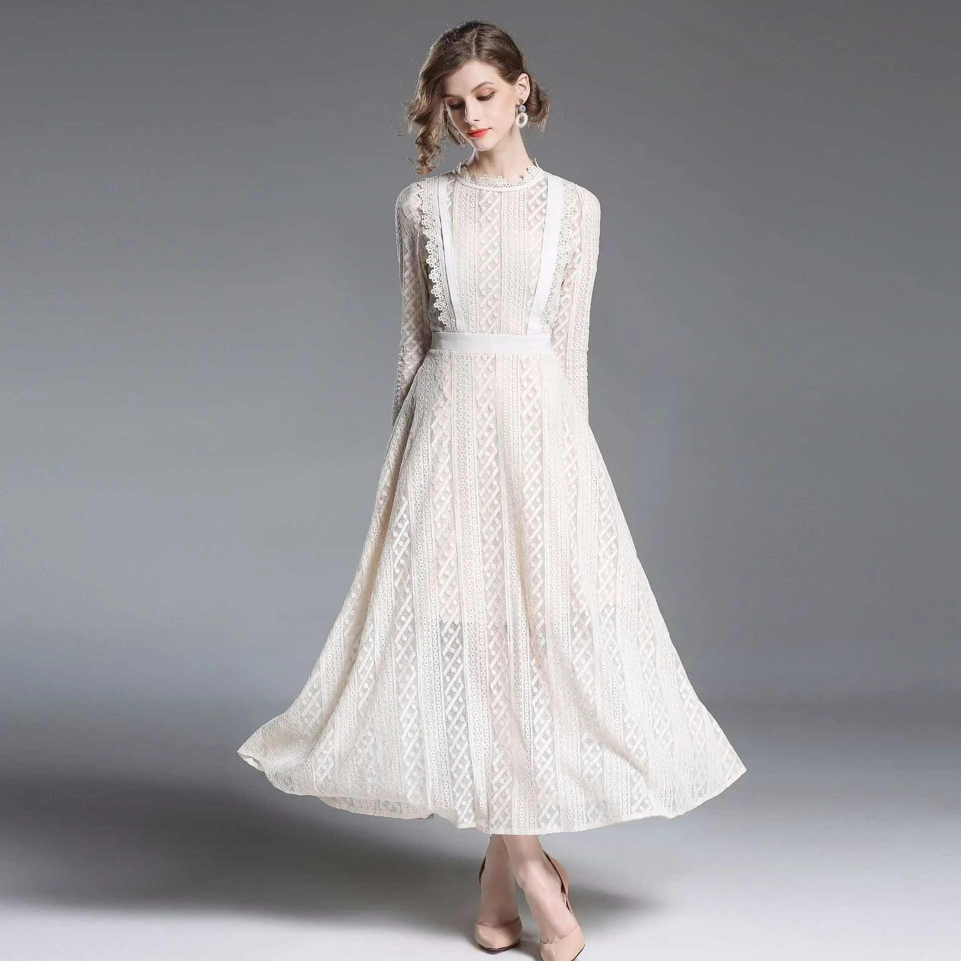 Элегантное лоскутное кружевное ТРАПЕЦИЕВИДНОЕ женское платье с вышивкой и