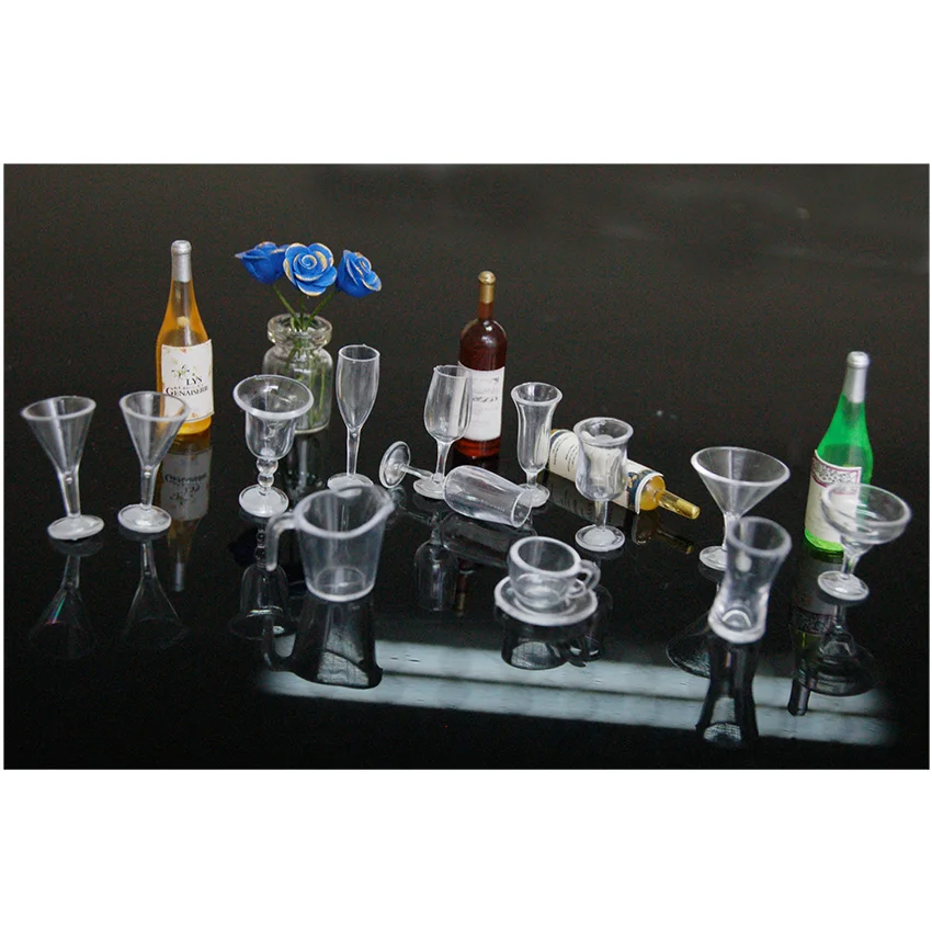 

iland 1:12 Dollhouse Miniature kitchen accessories transparent cup tableware / tea set 14 PCS