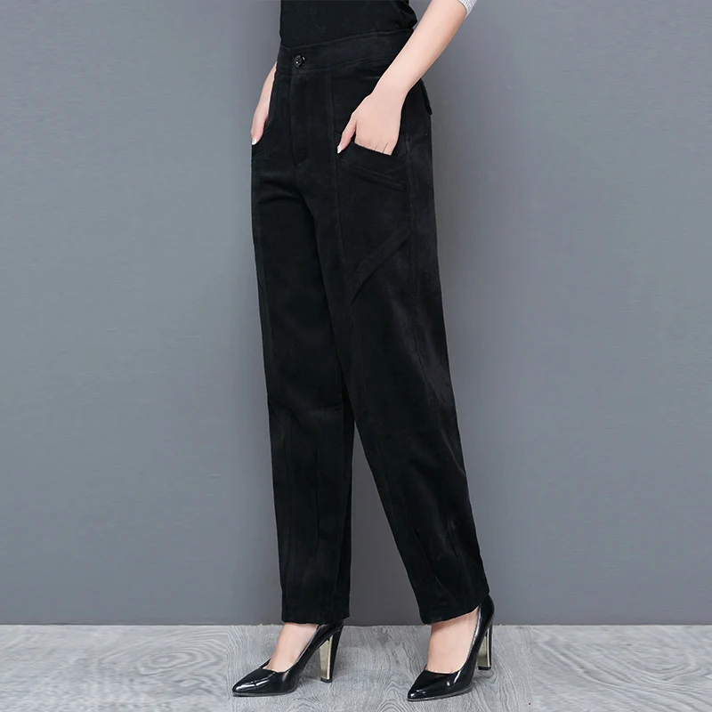 Женские вельветовые шаровары с высокой талией черные зеленые красные