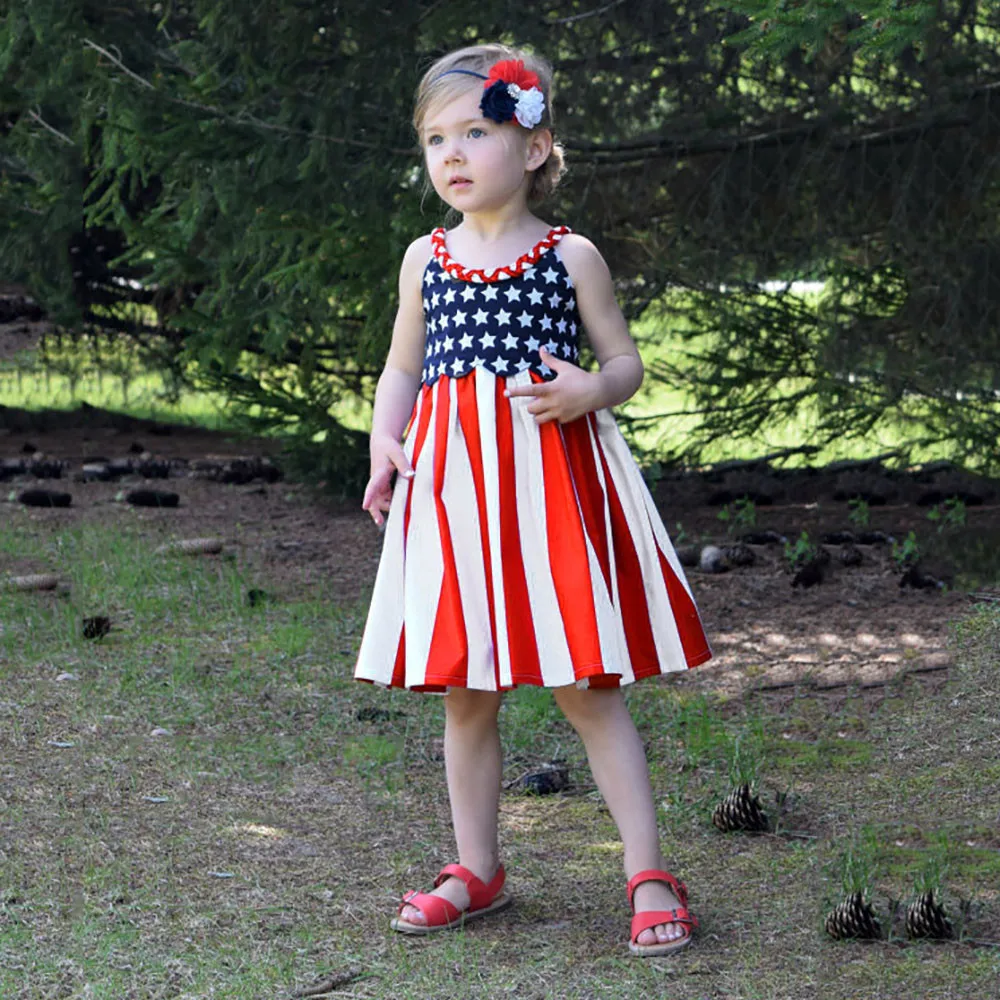 Комплект одежды для маленьких девочек 4 июля платье со звездами сарафан