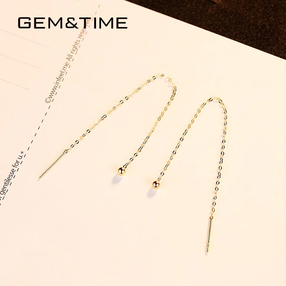 Бренд Gem& Time, Настоящее золото 18 К, длинные висячие серьги с кисточками для женщин, для свадьбы, помолвки, хорошее ювелирное изделие из желтого золота, Brinco AU750 GE0012