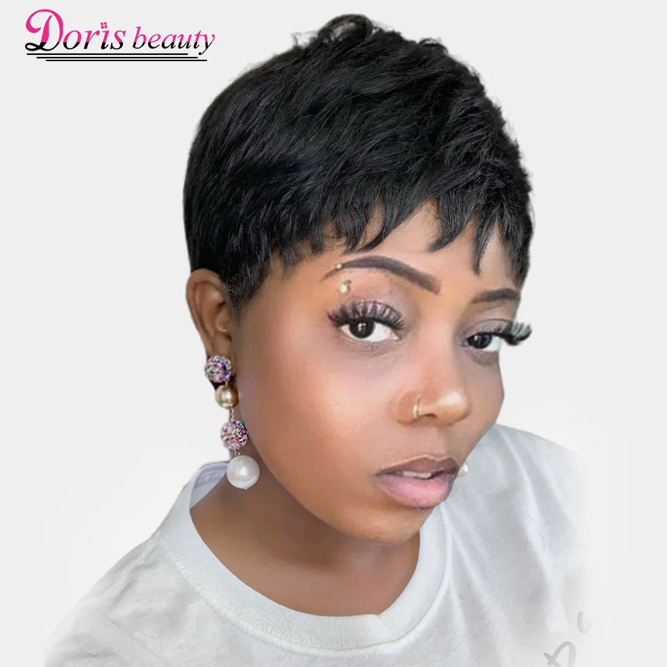 Doris beauty синтетический черный короткий женский парик прямые парики для женщин коричневый натуральный волос термостойкие парики с челкой