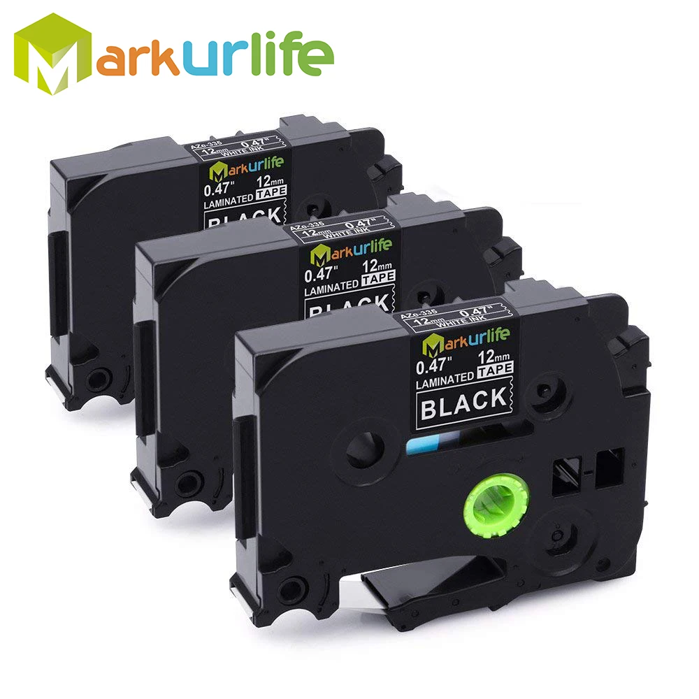 

3 pcs/lot 12mm*8m Tze 335 Tze335 White on Black Laminated Tape Compatible P touch 12mm tze-335 Label Tape Cartridge tz335