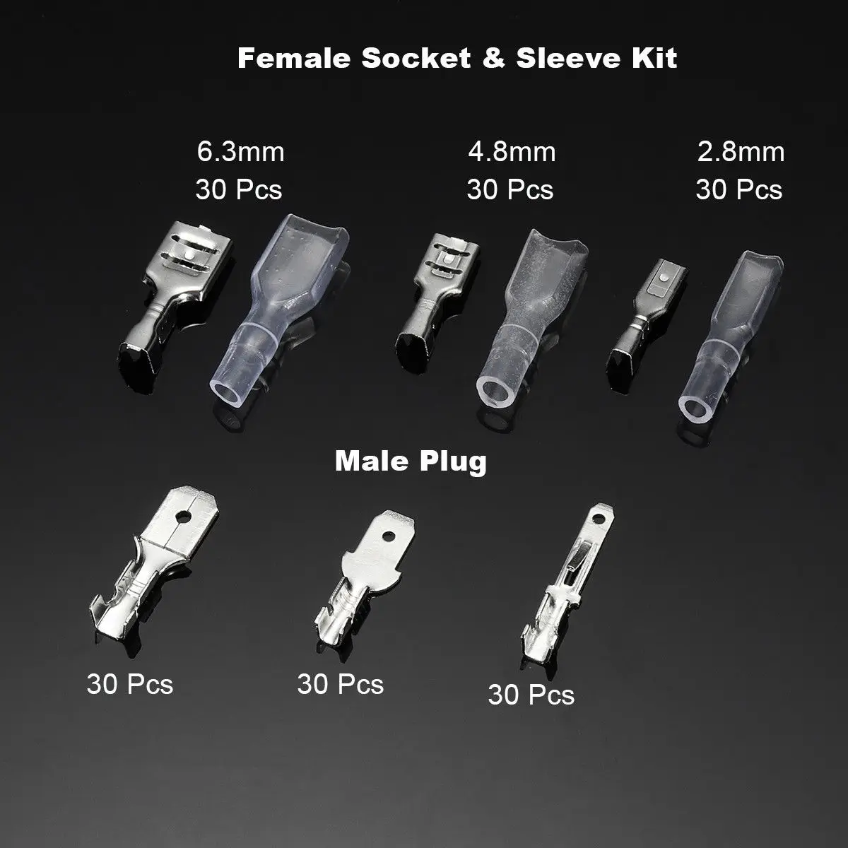 

270pcs Female & Male Spade Crimp Terminal Connectors Set 2.8/4.8/6.3mm Easy Storage And Carrying