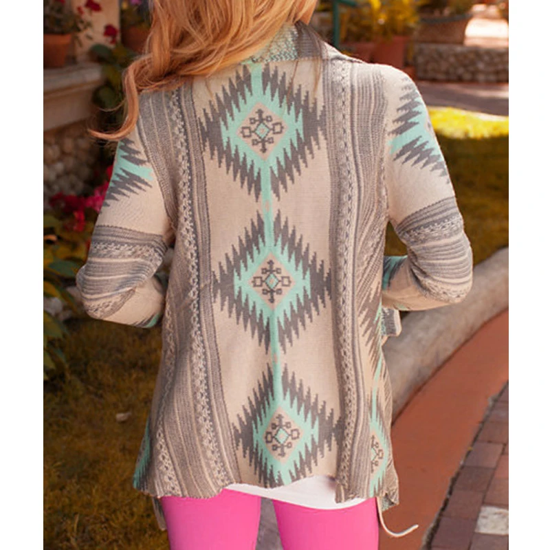 Женский осенний кардиган с геометрическим принтом свободные свитера ацтеков