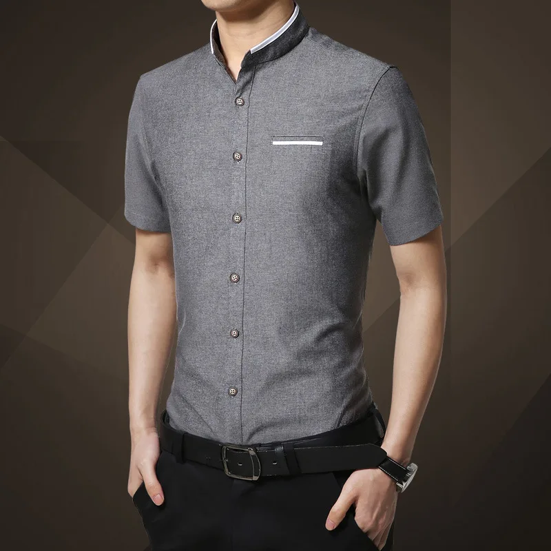Summer men's short-sleeved shirt fashion slim collar simple solid color generation | Мужская одежда
