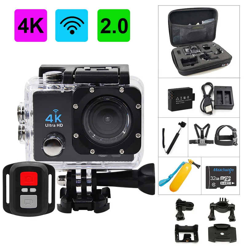 Экшн камера 4K Ультра HD WIFI gopro hero 4 Stlye 1080 P/30fps 2 0 lcd 170 объектив Дайвинг