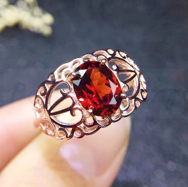 Гранат кольцо Бесплатная доставка натуральный гранат кольца серебро 7*9 мм 2.1ct для