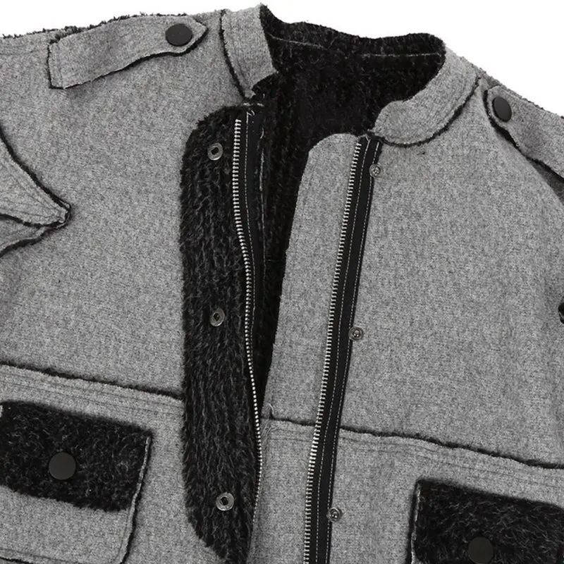 Серая шерстяная одежда с круглым вырезом пальто унисекс куртки зимняя теплая