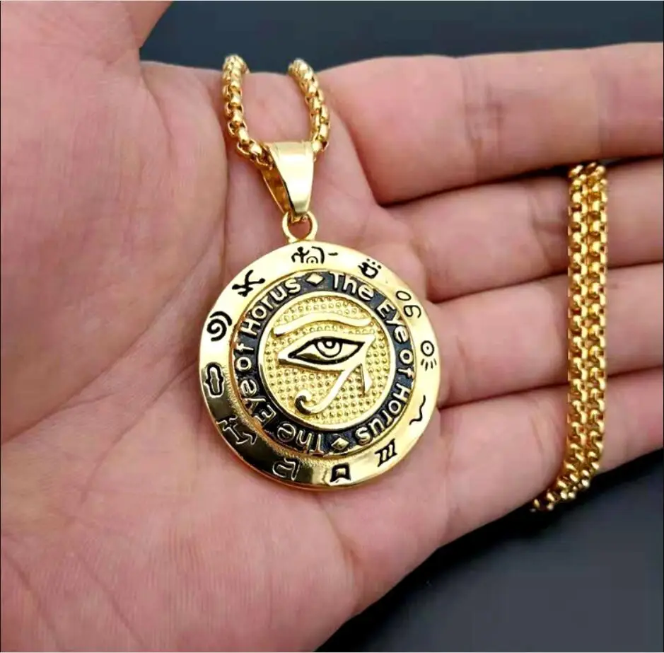 2018 new style Stainless Steel Men Hip hop Eye of Horus pendant necklaces fashion vintage necklace mens Hiphop jewelry gifts | Украшения и