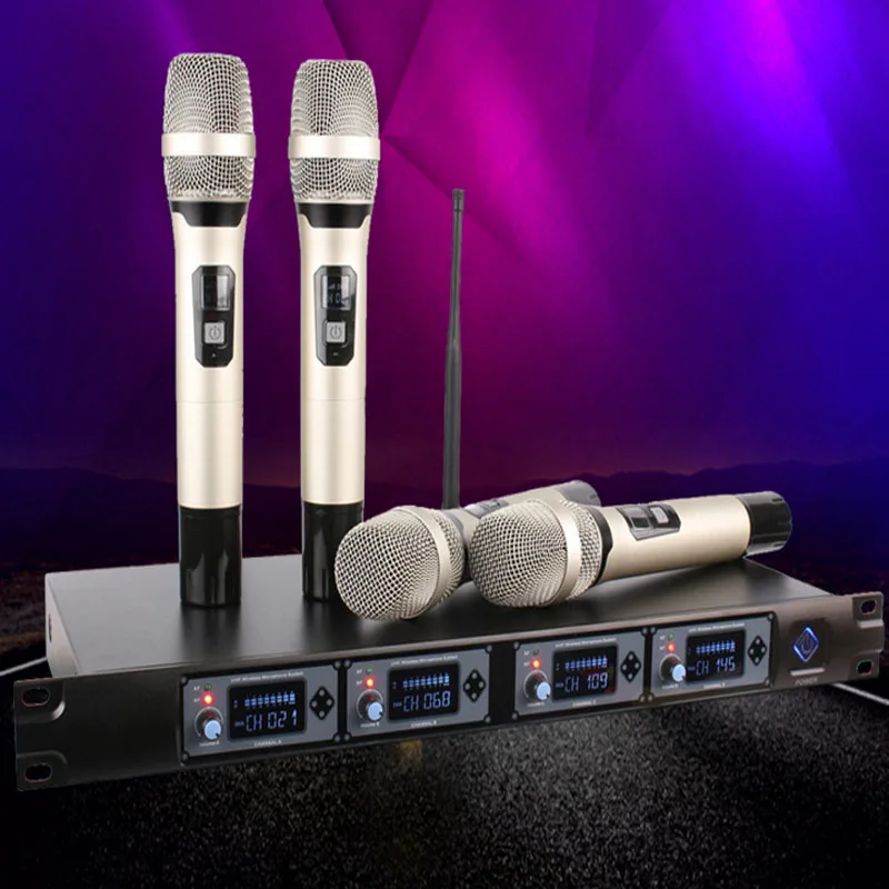 

4 Channel Wireless Microphones System UHF Karaoke System 4 handheld Mic Home Party