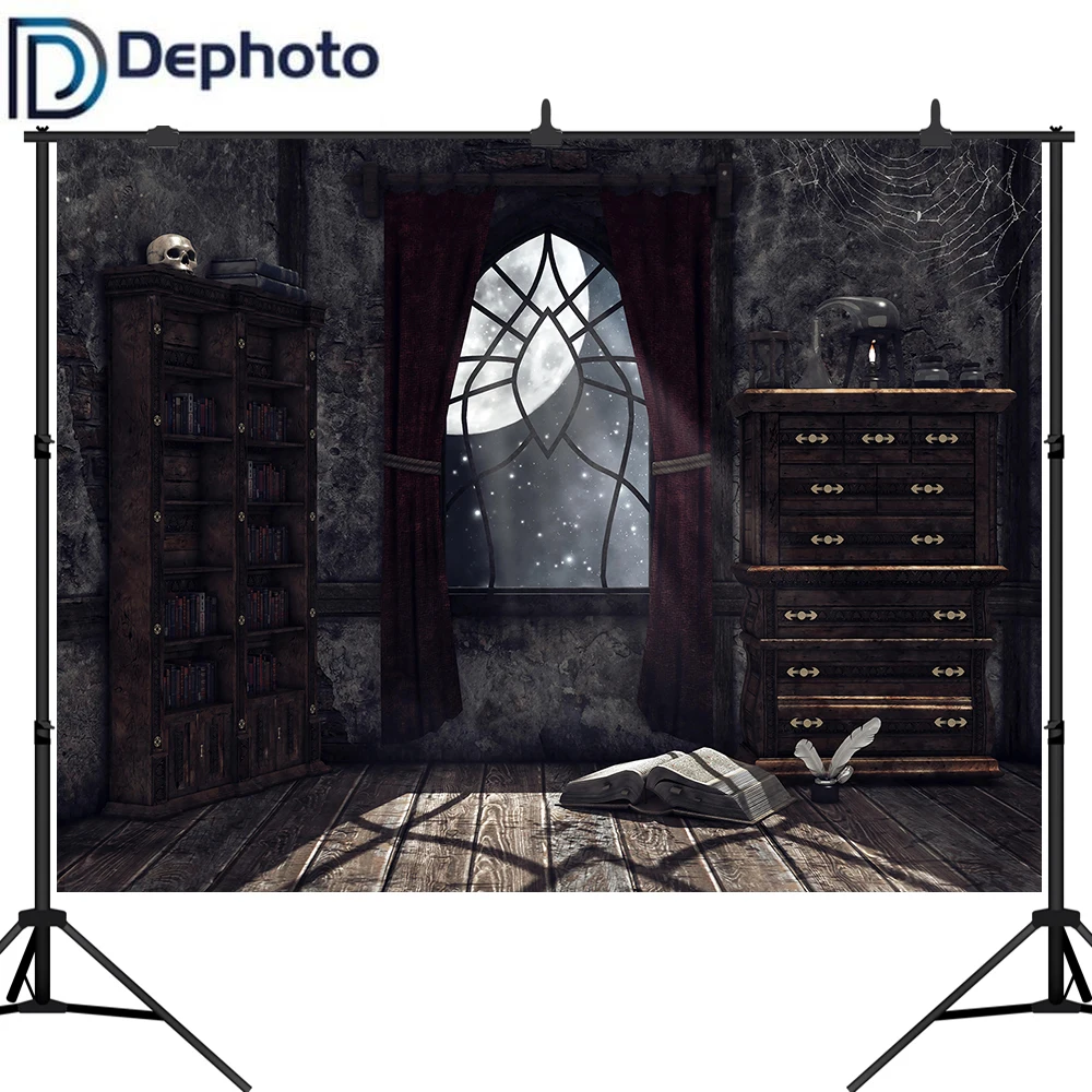 Dephoto старая книжная полка фон для фотосъемки Хэллоуин дом с привидениями паук веб