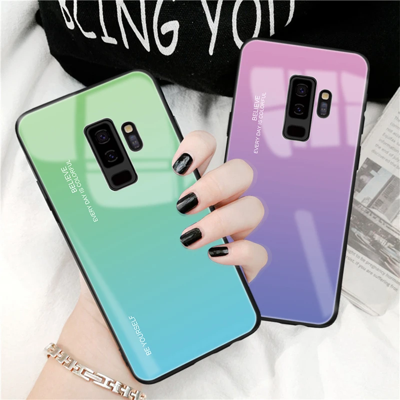 OLLIVAN For Samsung Galaxy J6 2018 Case Cover Mirror Gradient Tempered Glass Phone A6 A8 A9 A7 A750 |