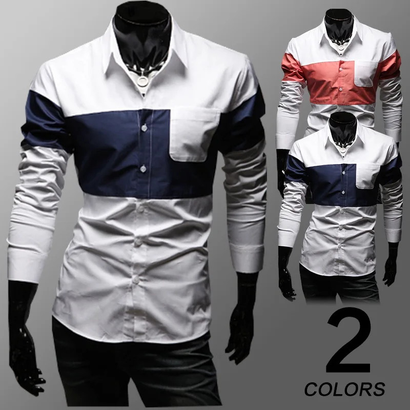 The newest men's shirts Design: color matching long sleeve Dark blue pink shirt M-XL (LC0022) | Мужская одежда