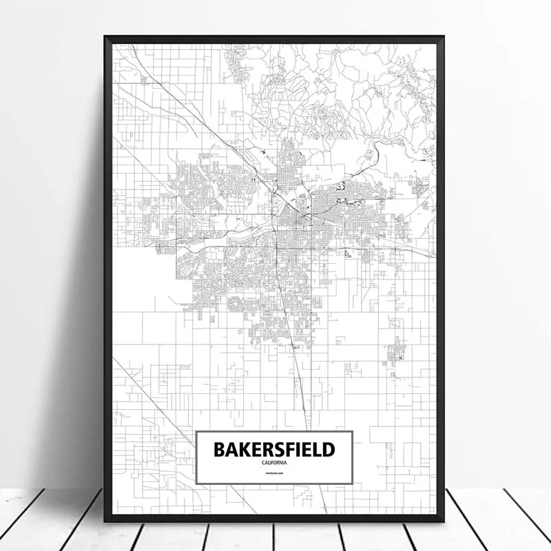 

Бейкерсфилд, Калифорния, США, черно-белые обычные настенные постеры на холсте, принты в скандинавском стиле, настенное искусство, домашний декор